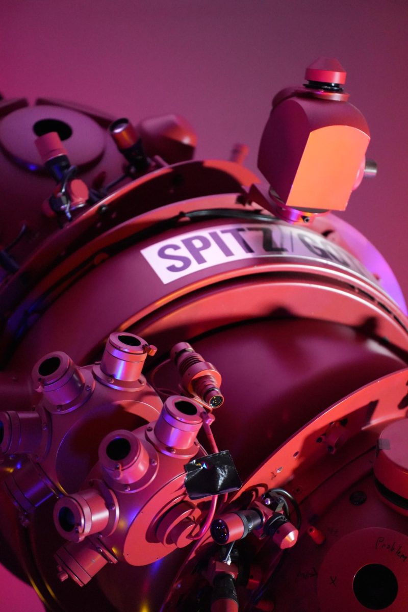 The SPITZ-GOTO projector powers the planetarium's light shows. Parts such as the annular motion motor, which shows the planets in their orbits throughout the year, wear out overtime, giving the machine a limited lifespan. It's so old that the representative from the company that manufactured it said they would love to have it back to place in the company museum.