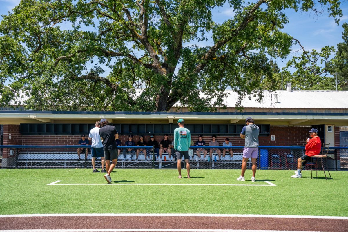 The sophomores of the baseball team have their final meeting with the coaches for the 2023-2024 season in the dugout at Santa Rosa's Cook Sypher Field on Tuesday, May 14, 2024.