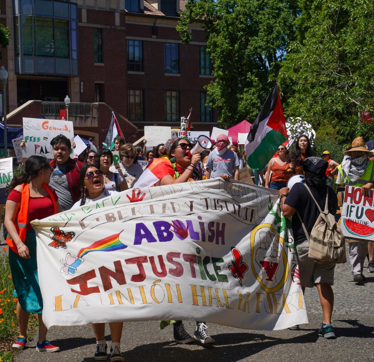 The Santa Rosa Junior College Middle Eastern and North African Association members organized a protest on campus calling for a ceasefire May 2, 2024. 