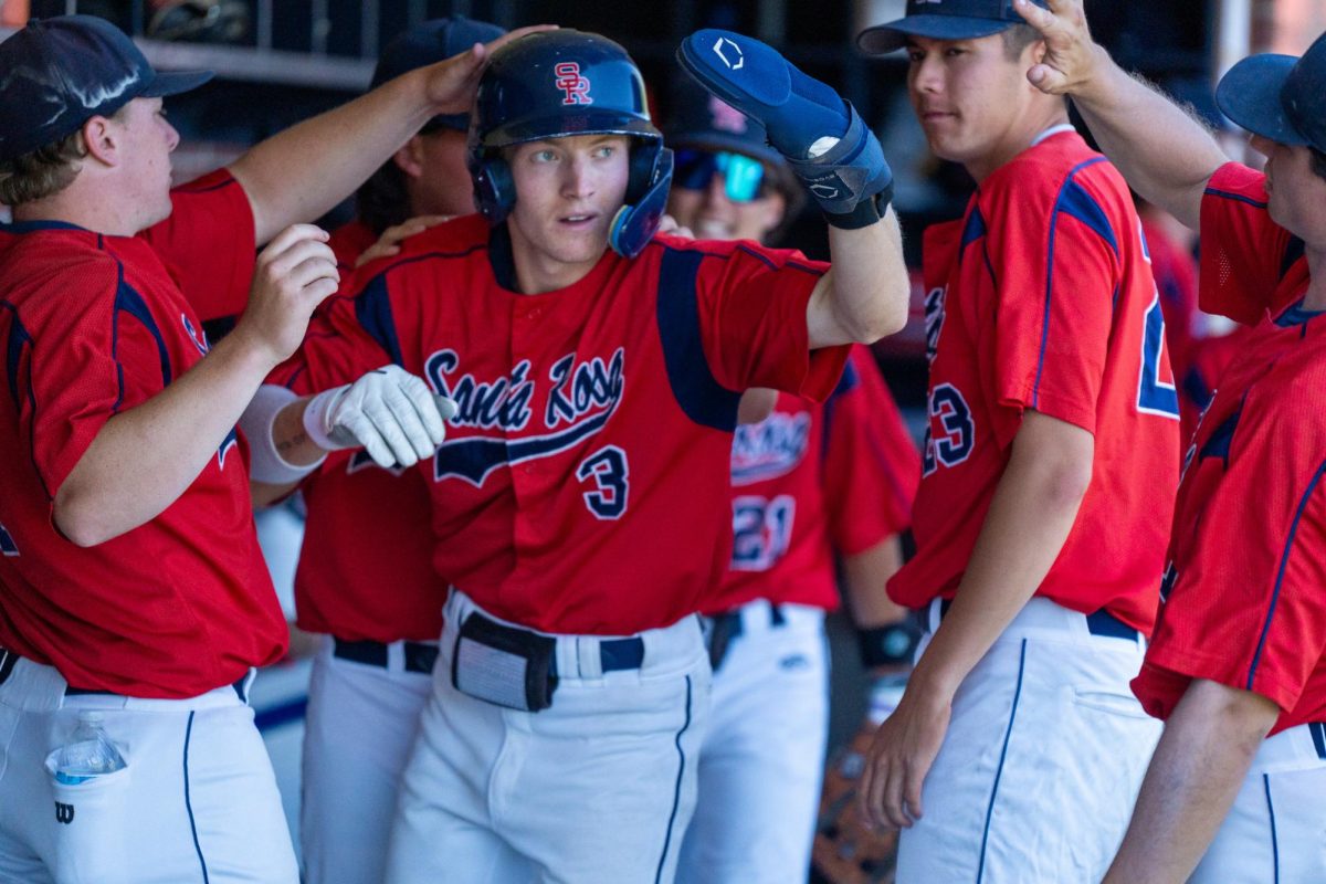 Shortstop Aidan Lombardi scores on Duran's double to left field in the bottom of the third against College of San Mateo in the final game of the CCCAA Regional Playoffs at home on Friday, May 3, 2024.