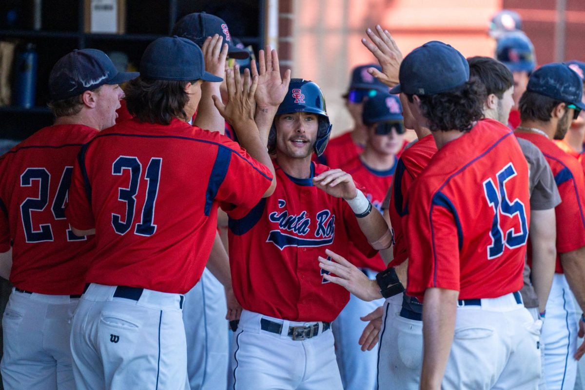 Catcher Cameron Duran scores on Leopards single in the bottom of the third against College of San Mateo in the final game of the CCCAA Regional Playoffs at home on Friday, May 3, 2024.