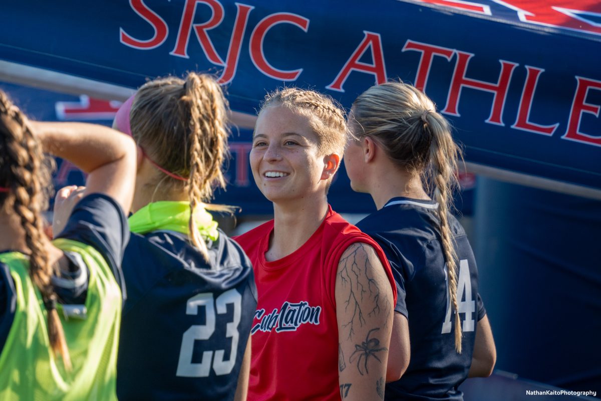 Bear Cubs' goalkeeper Dorothy Nickel looks on happily as the full-time whistle blows at home against Modesto on Friday, Nov. 8th, 2024