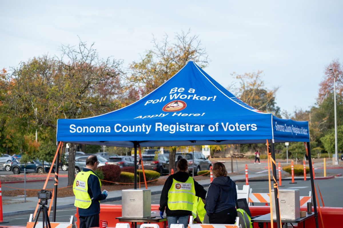 Ballot Retrievers prepares for incomings voters during the November Presidential Election at the Registrar of Voters in Santa Rosa on Tuesday, Nov. 5, 2024 