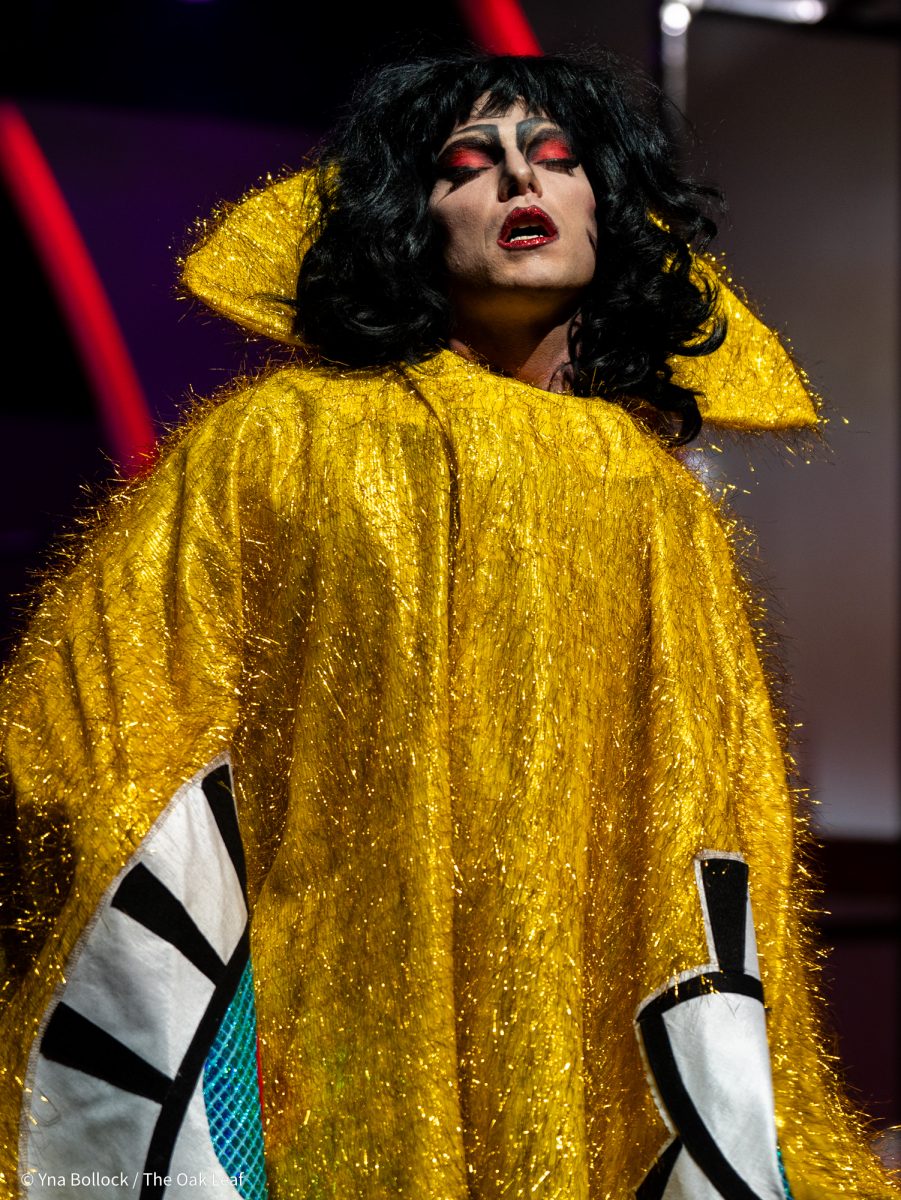 Alex Delzell as "Dr. Frank-N-Furter" in SRJC's Fall 2024 production of The Rocky Horror Show in the Burbank Auditorium on Oct. 30, 2024.