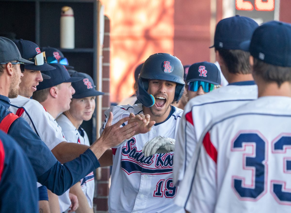 Right fielder Cooper Wood puts the Bear Cubs on top 3-2 in the bottom of the fifth after stealing third and scoring on the throw against Modesto at home on Tuesday, Feb. 25, 2025.