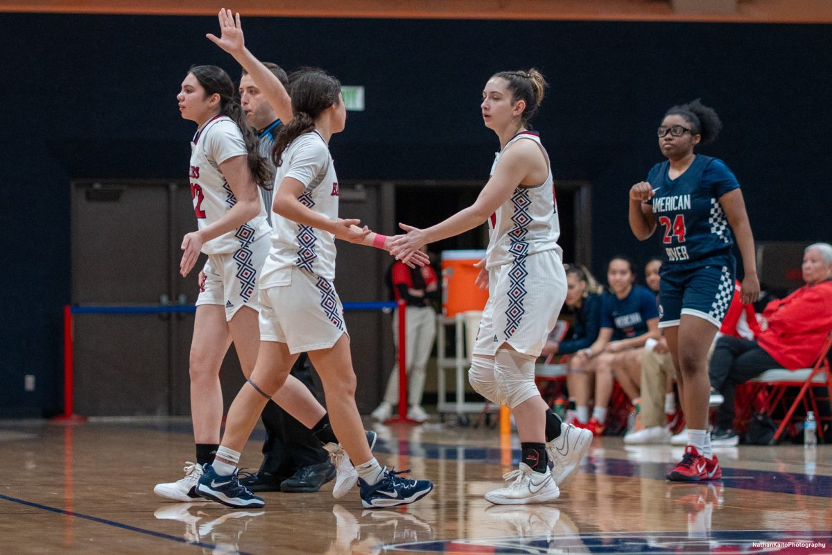 Bear Cubs' guard Hailey Webb replaces fellow guard Linsey Arellano against American River at Haehl Pavilion on Friday, Feb. 21, 2025.