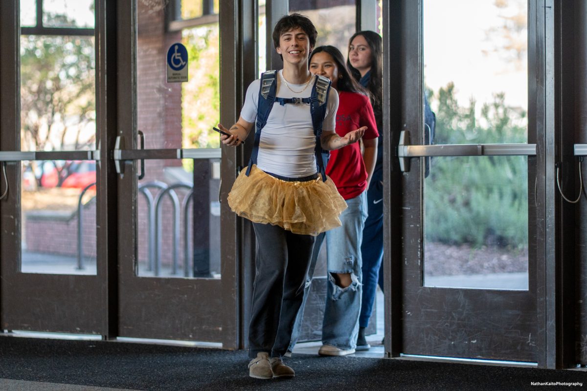 SRJC's guard Cele Urzua fashionably arrives at Haehl Pavilion during the buildup to the Bear Cubs' game against American River on Friday, Feb. 21, 2025.