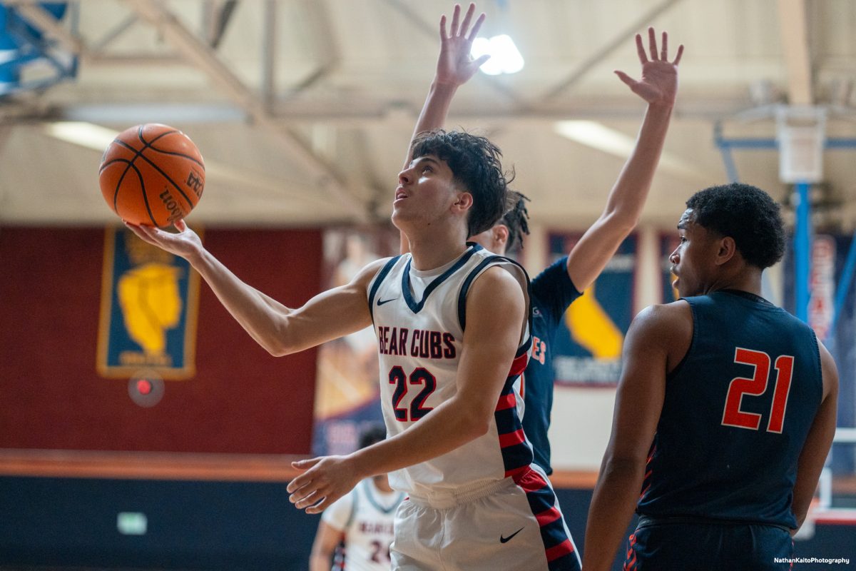 Bear Cubs guard Andrew Pengel drives for a layup as SRJC looks to claw back against Cosumnes River at Haehl Pavilion on Friday, Feb. 7, 2025.