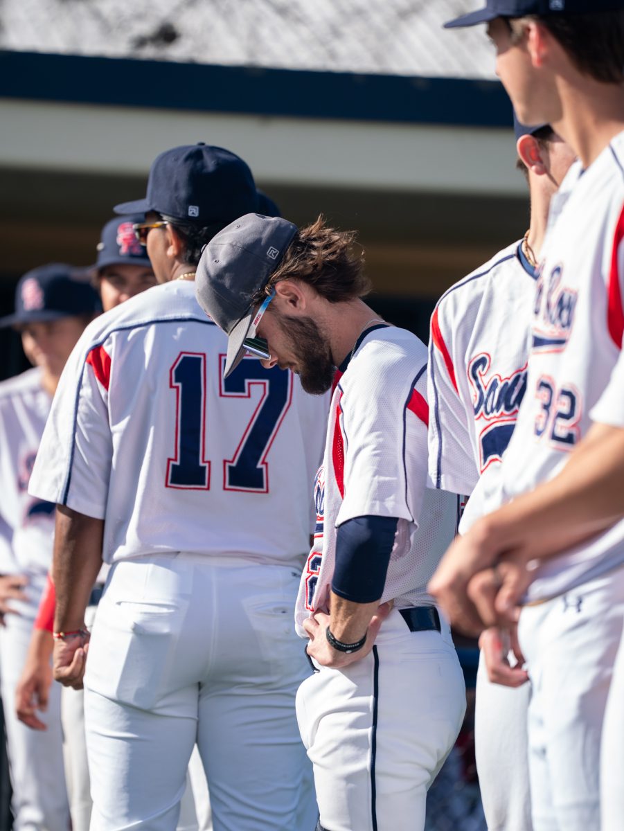 Sophomore catcher Cameron Duran steadies himself in the lineup ahead of the game against Chabot College at home, Friday, Jan. 24, 2025.