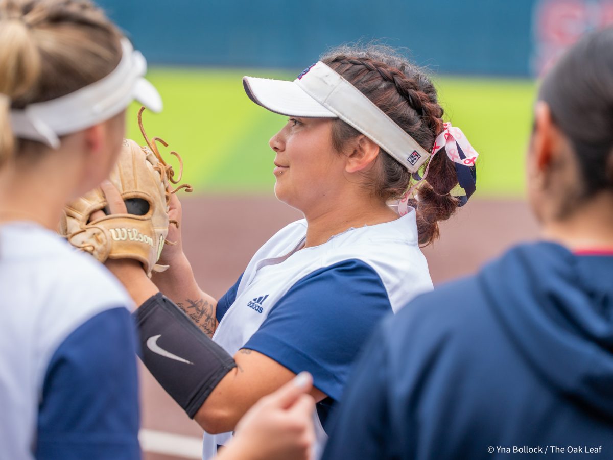Third baseman Gabby Schenone is ready to start as her name is announced overhead ahead of the game against Modesto on Saturday, March 15, 2025 in Santa Rosa.