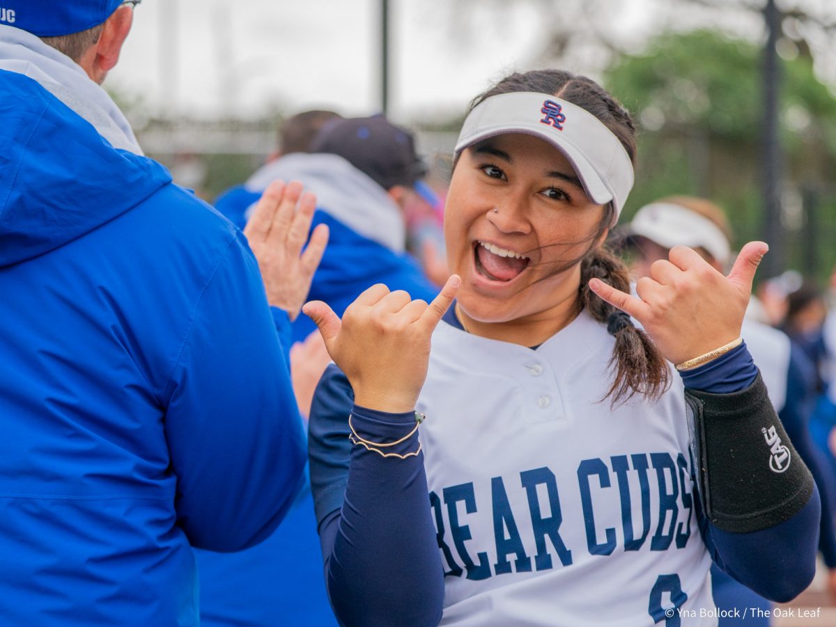 Freshman second baseman Niueni Elisara celebrates after the win against Modesto on Saturday, March 15, 2025 in Santa Rosa.