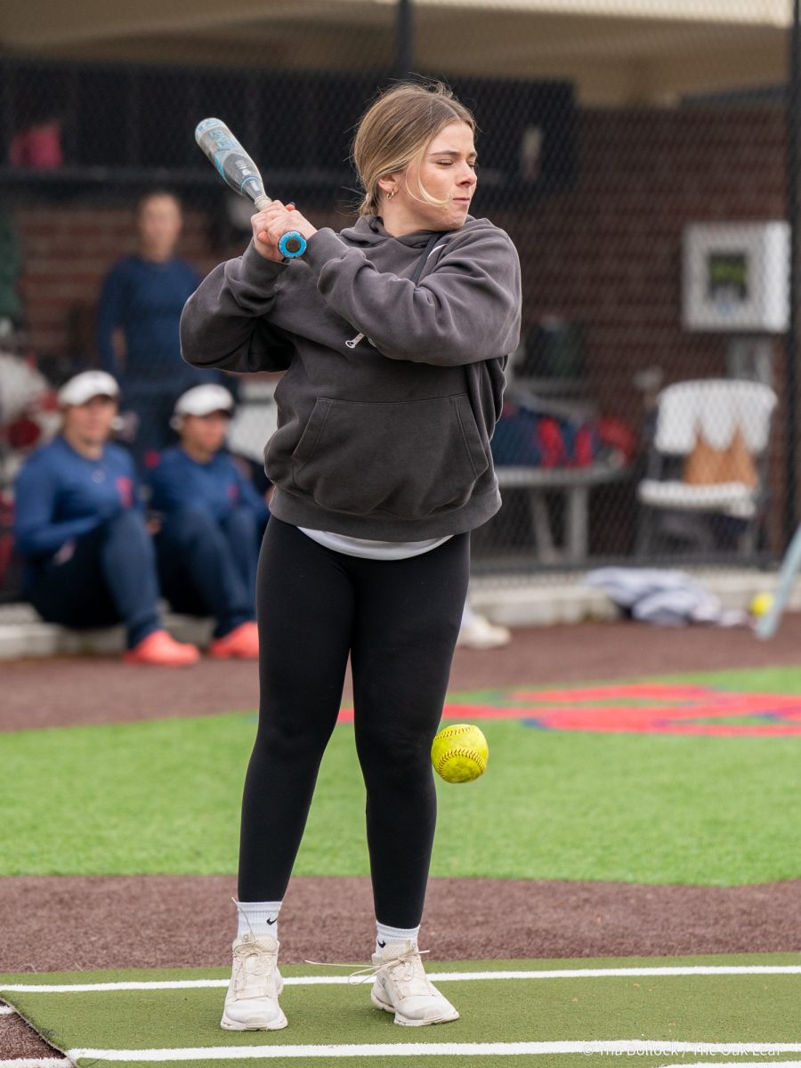 Alumni Carmen Haugen is hit by coach Doug's pitch during the SRJC Softball Alumni Home Run Derby on Saturday, March 15, 2025 in Santa Rosa.
