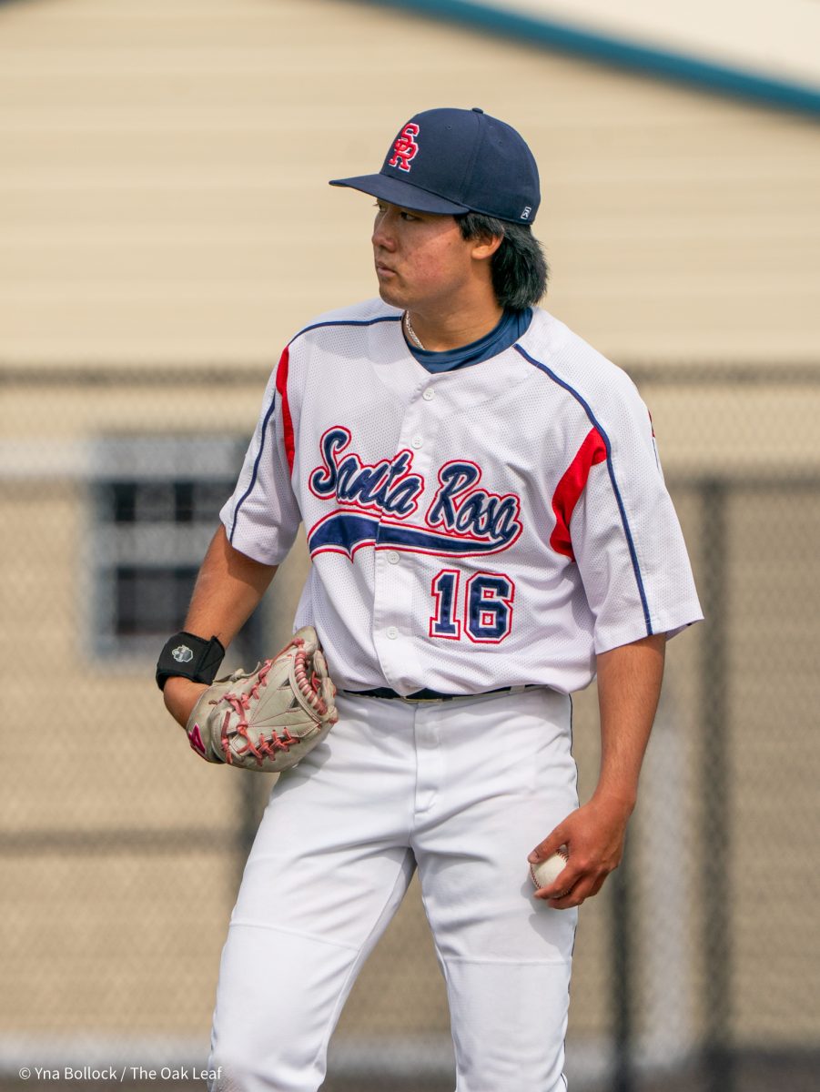 Sophomore pitcher Caleb Okada takes over Cox at the top of the sixth against Sierra on Thursday, March 20, 2025 in Santa Rosa.