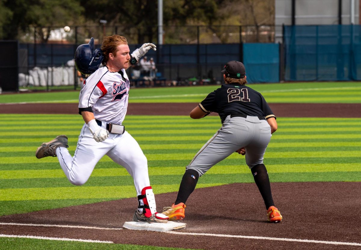 Santa Rosa Junior College second baseman Joe Brown beats a throw to first against San Joaquin Delta on Tuesday, March 11, 2025 in Santa Rosa.