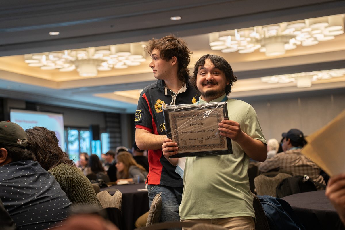 The Oak Leaf's Co-Editors in Chiefs, Lucas Cadigan-Carranza and Rosemary Cromwell returns to the rest of the publication with coveted, "Pacesetter" award at the ACP Spring National Media Conference on Saturday, March 8, 2025 in Long Beach, California.