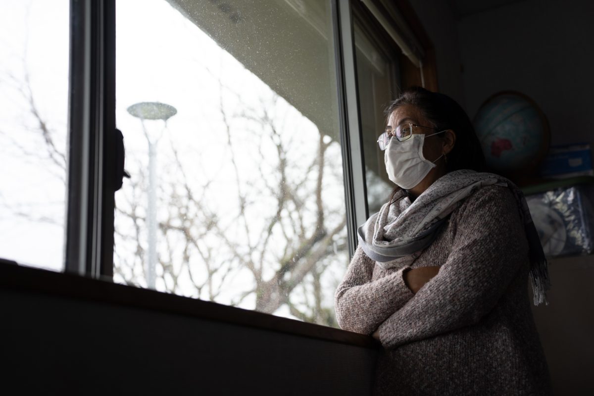 SRJC instructor Yolanda Delgado takes a moment to look outside her classroom on SRJC's Roseland campus on Wednesday, March 12, 2025. Delgado is an associate faculty member who teaches English to multilingual speakers.and works with many students of varying backgrounds.