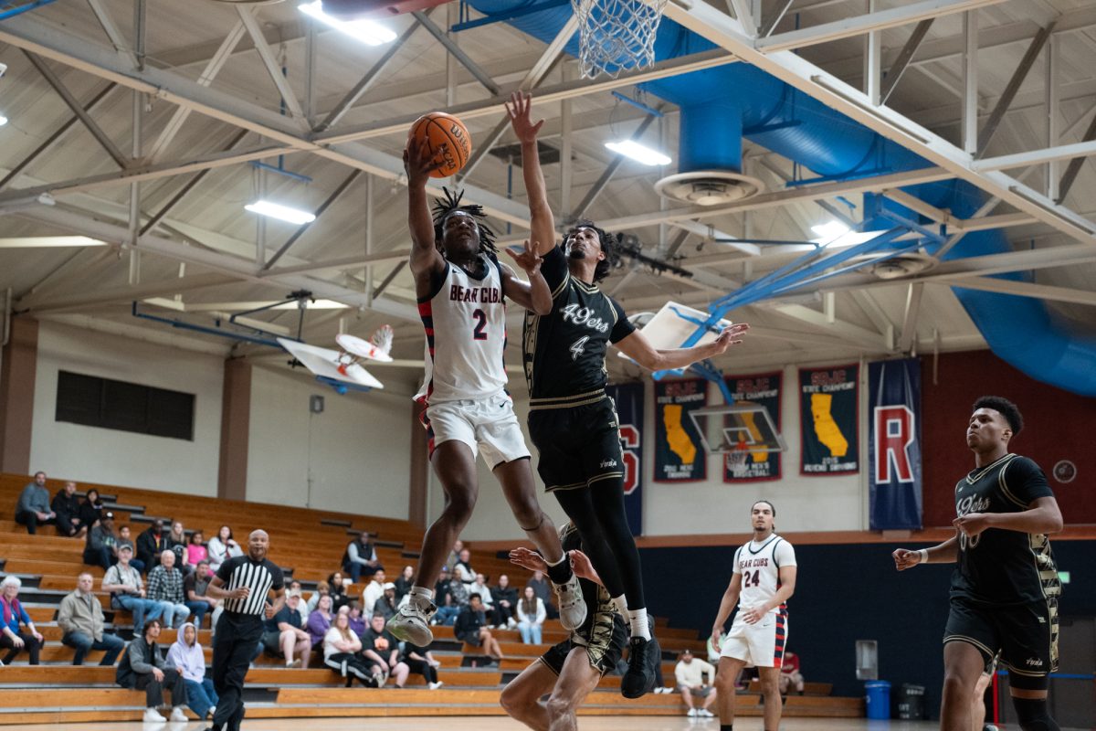 Bear Cubs guard Yanik Anderson attempts a layup against Yuba College at Haehl Pavilion on Saturday, March 1, 2025.