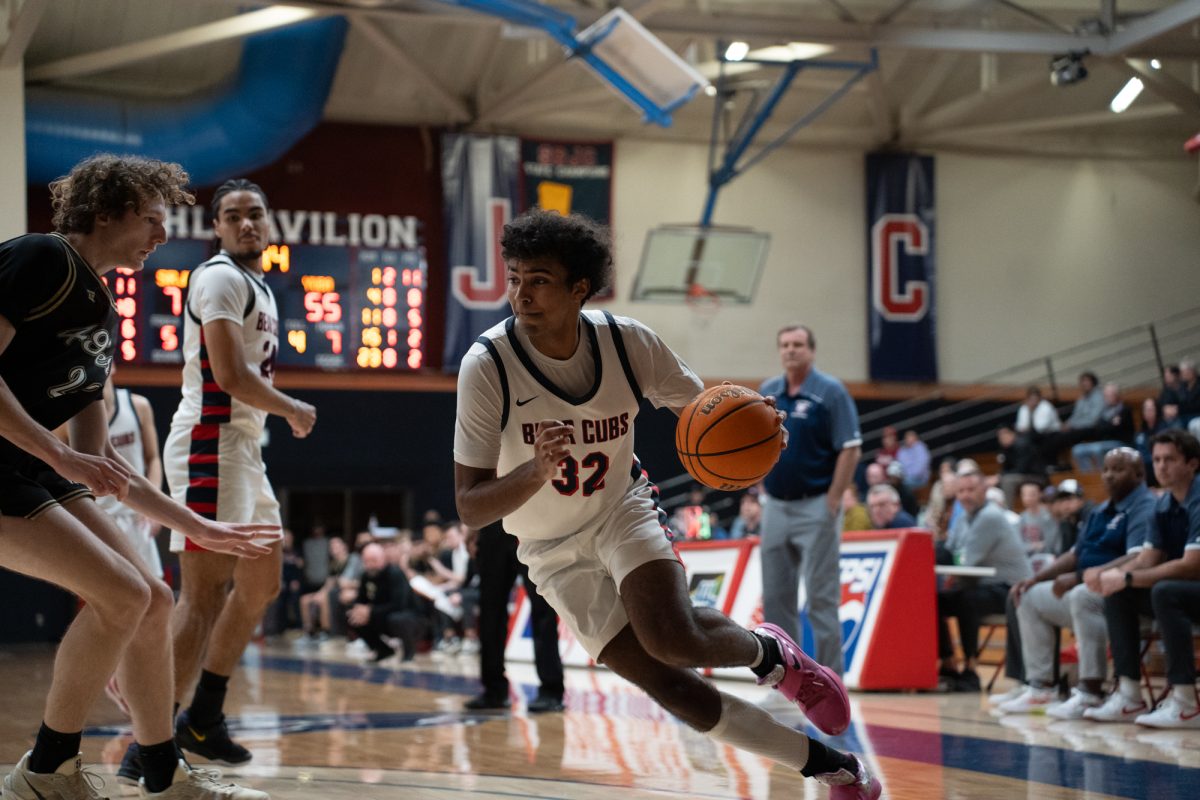 SRJC forward Jaden Washington rushed to the hoop to attempt a layup against Yuba College at Haehl Pavilion on Saturday, March 1, 2025.