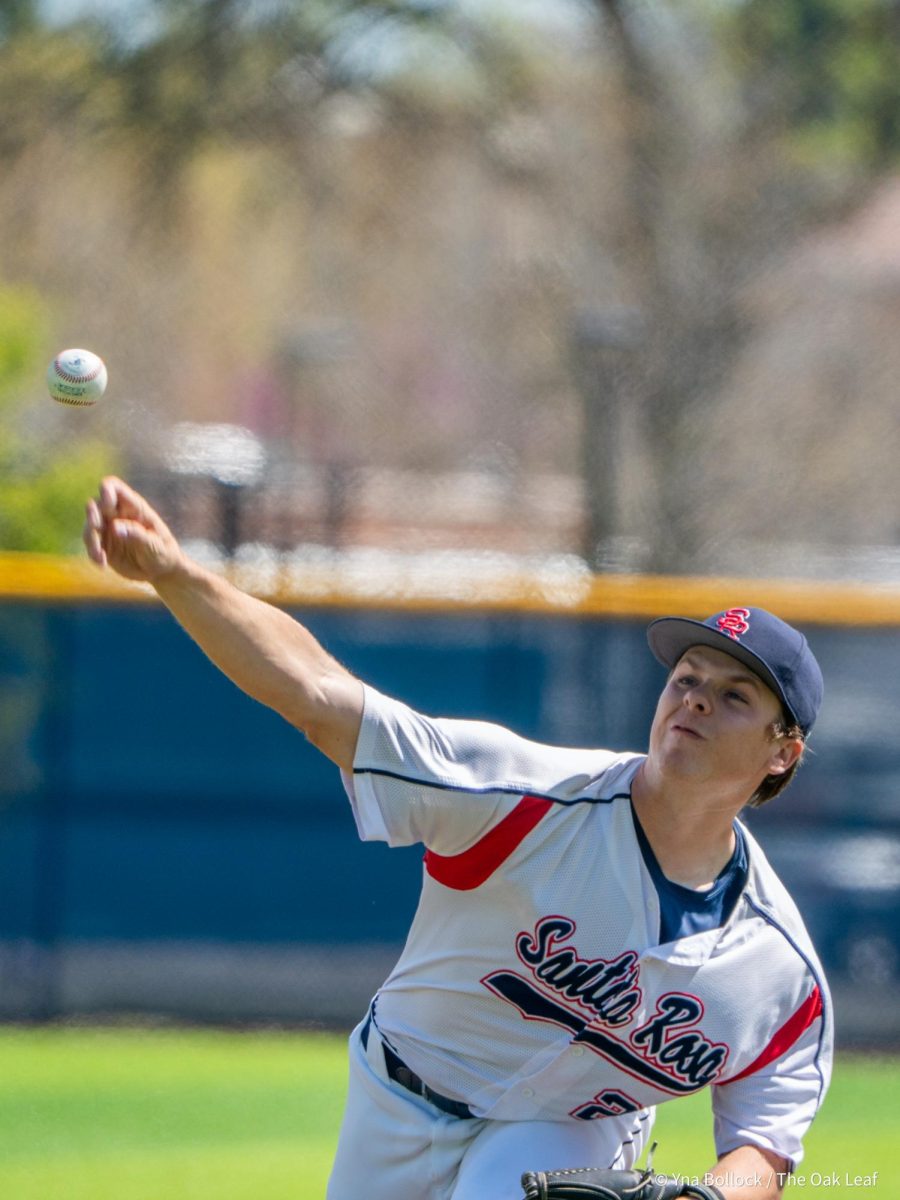 Sophomore pitcher Brice Cox starts on the mound for Santa Rosa against Diablo Valley College on Thursday, April 3, 2025 in Santa Rosa.