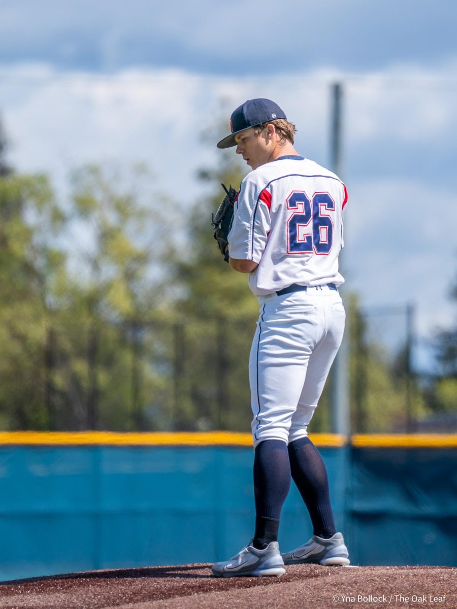 Sophomore pitcher Brice Cox steadies himself before a pitch against Diablo Valley College on Thursday, April 3, 2025 in Santa Rosa.