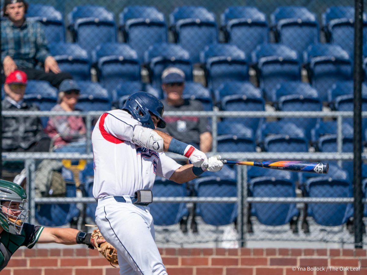 Sophomore first baseman Josh Martin hits a single to second base in the bottom of the third against Diablo Valley College on Thursday, April 3, 2025 in Santa Rosa.