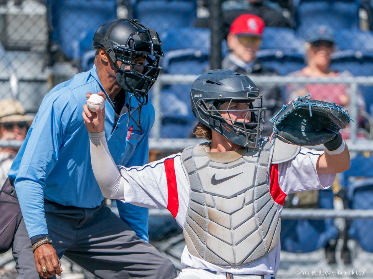 Sophomore catcher Mason Cox wind back for a toss to the pitcher in the game against Diablo Valley College on Thursday, April 3, 2025 in Santa Rosa.