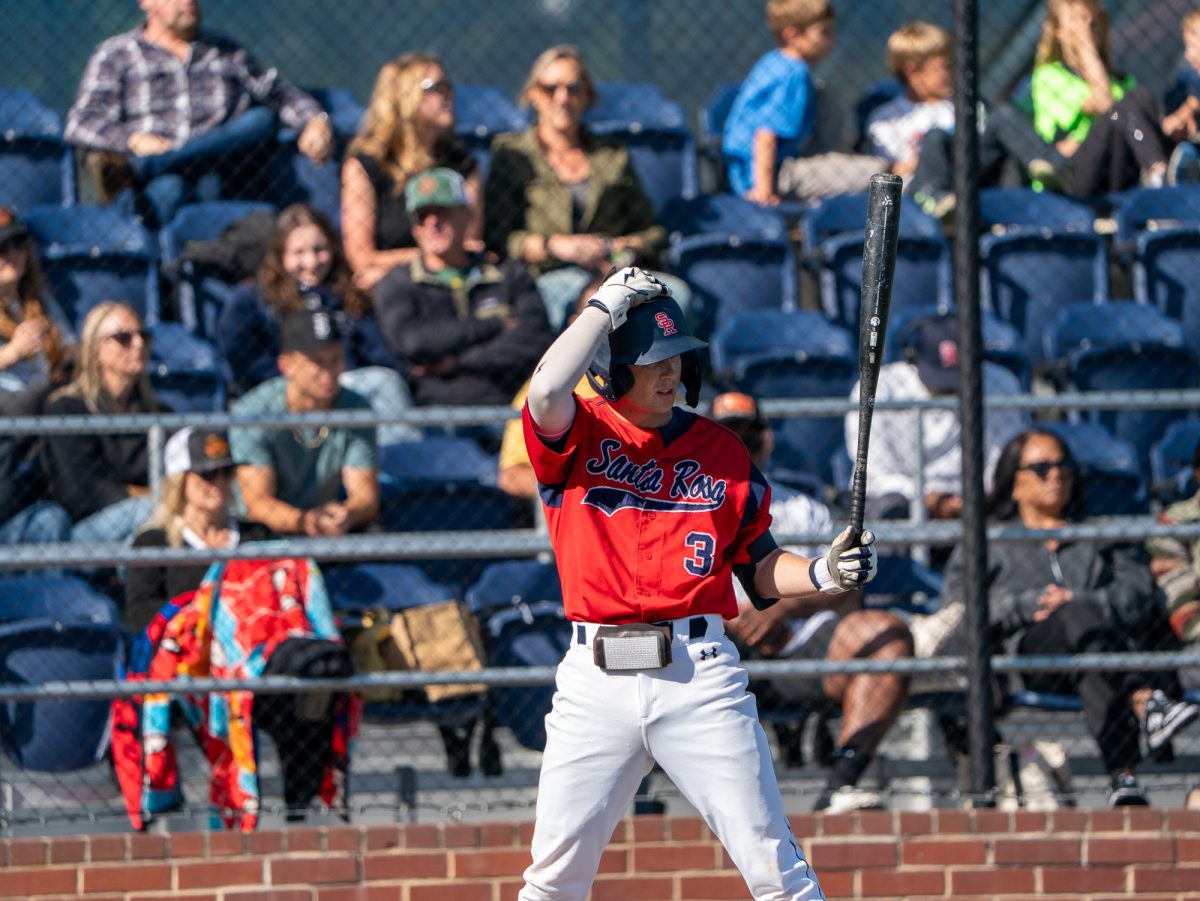Sophomore third baseman Tyler Nordyke prepares to bat in the bottom of the sixth against Sacramento City on Friday, April 18, 2025 at home.