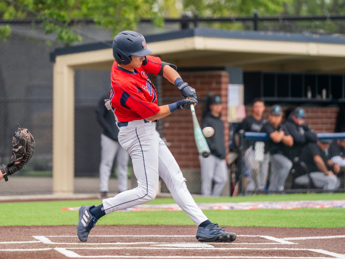 Freshman short stop Caze Derammelaere hits a single to center field in the bottom of the fifth against Folsom Lake on Thursday, April 24, 2025 at home.