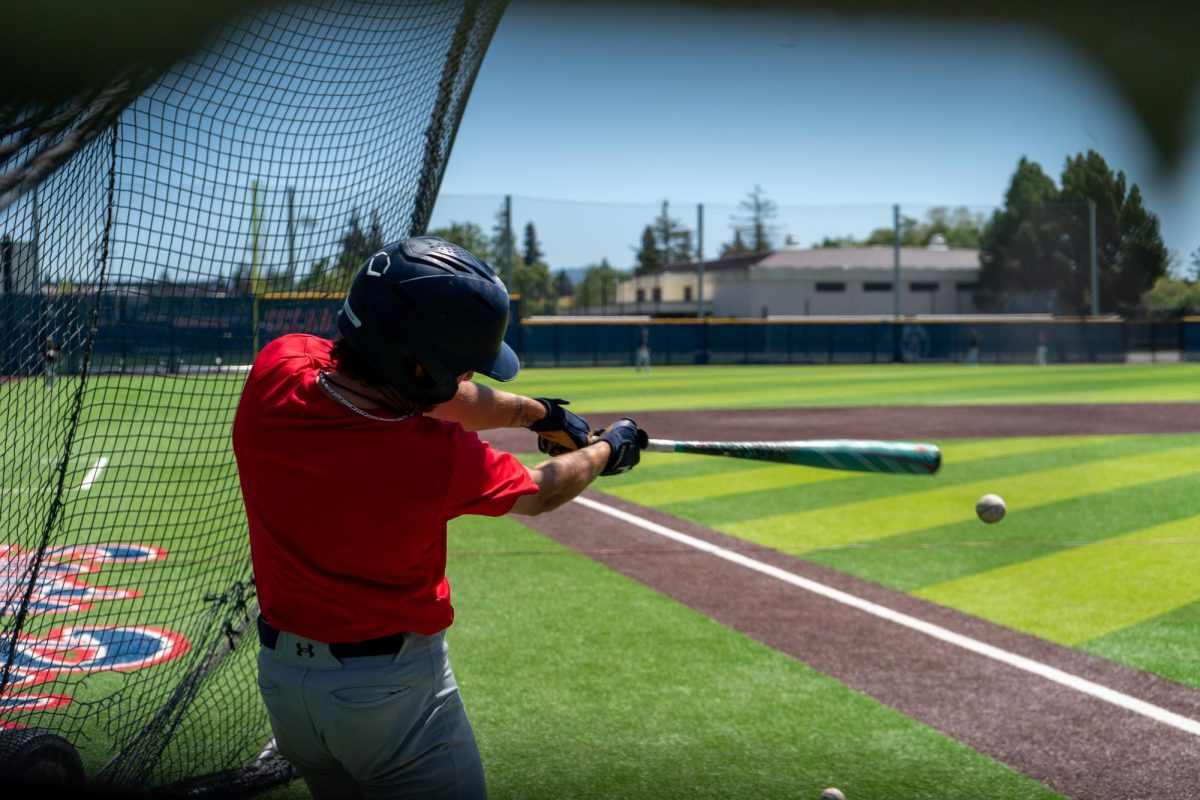 Santa Rosa Junior College infielder Caze Derammelaere takes batting practice in preparation for the first round of 3C2A playoffs on Tuesday, April 29, 2025. 