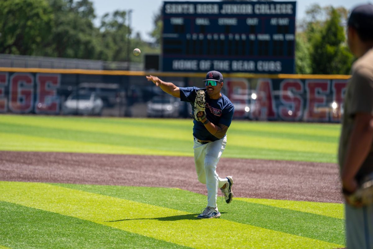 Santa Rosa Junior College infielder Vero Poueu during fielding practice in preparation for the first round of 3C2A playoffs on Tuesday, April 29, 2025. 