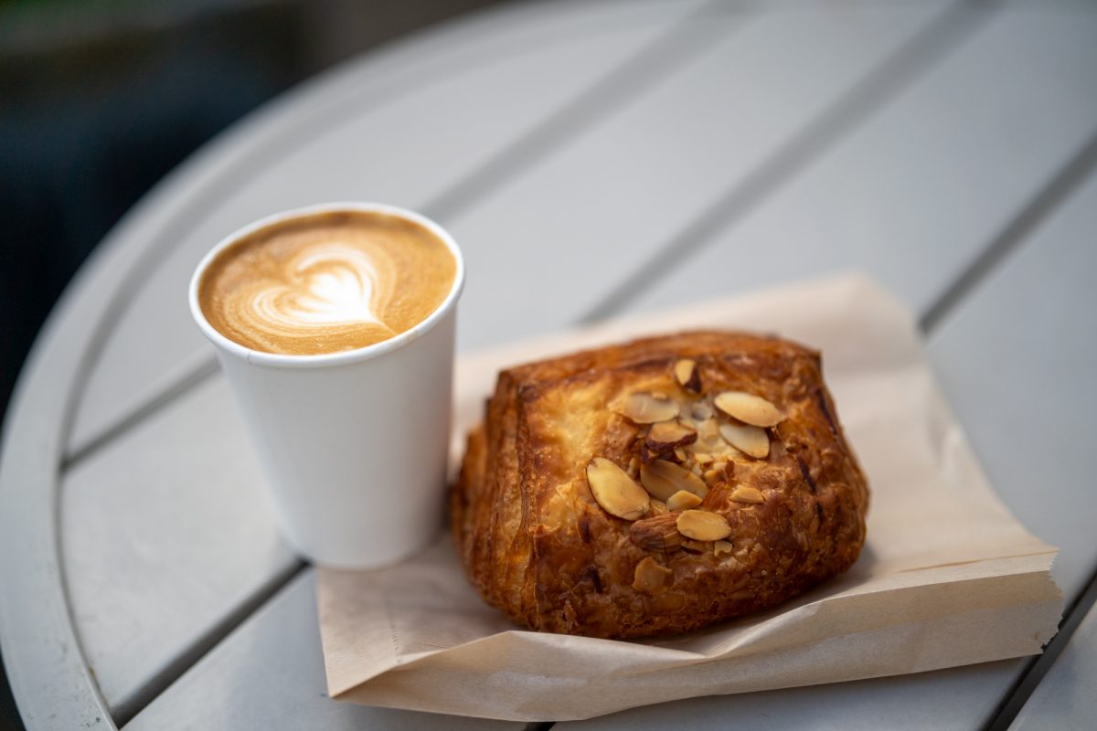 A smooth latte with a comforting aroma paired with a fluffy almond croissant from Petaluma Tea &amp; Coffee on 212 2nd St. makes for a nice morning.