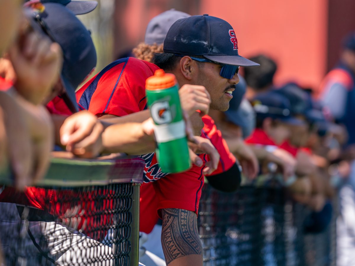 Freshman Vero Poueu looks on as the starting line up gets ready to face Delta College on the first day of the 3C2A Super Regional playoffs on Thursday, May 8, 2025 at home. 