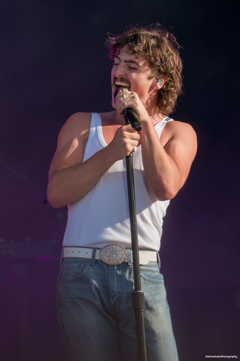 Benson Boone is fired up as he performs, "Coffee Cake,"on the JaM Cellars Stage at BottleRock Napa Valley on Saturday, May 24, 2025 in Napa.