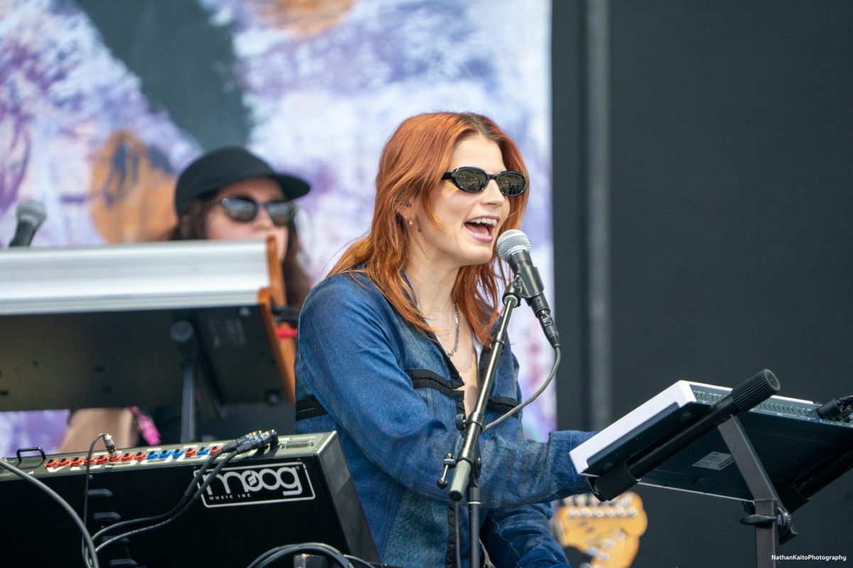 Sharon Van Etten & The Attachment Theory's Teeny Liberson takes the mic as she performs, "Live Forever," on the JaM Cellars Stage at BottleRock Napa Valley on Saturday, May 24, 2025 in Napa.