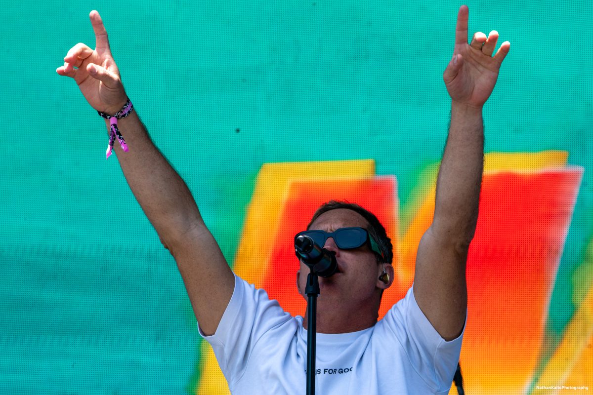 Makua points to the sky as he performs, "God and the Devil," on the White Claw Stage at BottleRock Napa Valley on Saturday, May 24, 2025 in Napa.