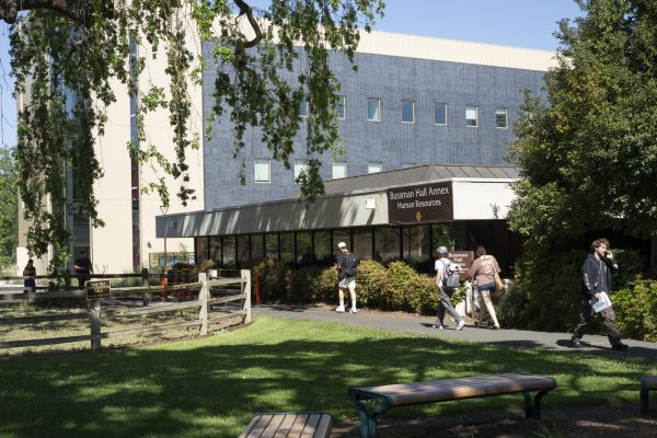 Students walk in front of Bussman Hall Annex, which is home to SRJC's Information Technology Department, on May 5. 