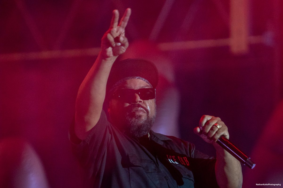 Ice Cube throws up a peace sign for his penultimate song, "It was a Good Day," on the Verizon Stage at BottleRock Napa Valley on Saturday, May 24, 2025 in Napa.