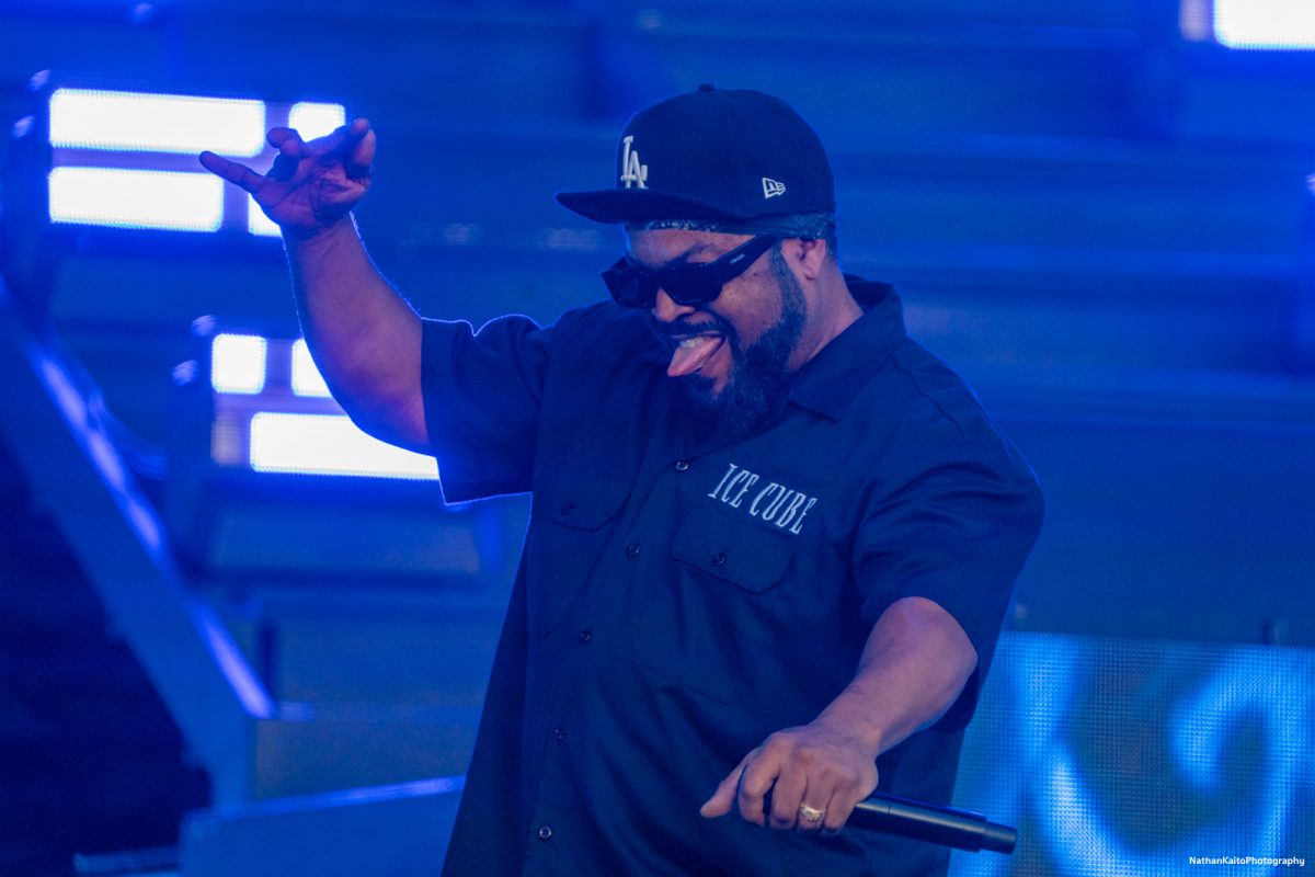 Ice Cube is ecstatic, tounge and "W," out as he performs, "Gangsta Nation," on the Verizon Stage at BottleRock Napa Valley on Saturday, May 24, 2025 in Napa.