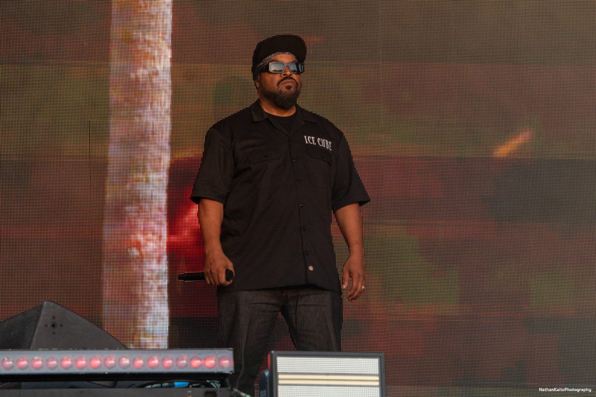 Ice Cube mean-mugs the crowd as he makes his long awaited appearance on the Verizon Stage at BottleRock Napa Valley on Saturday, May 24, 2025 in Napa.