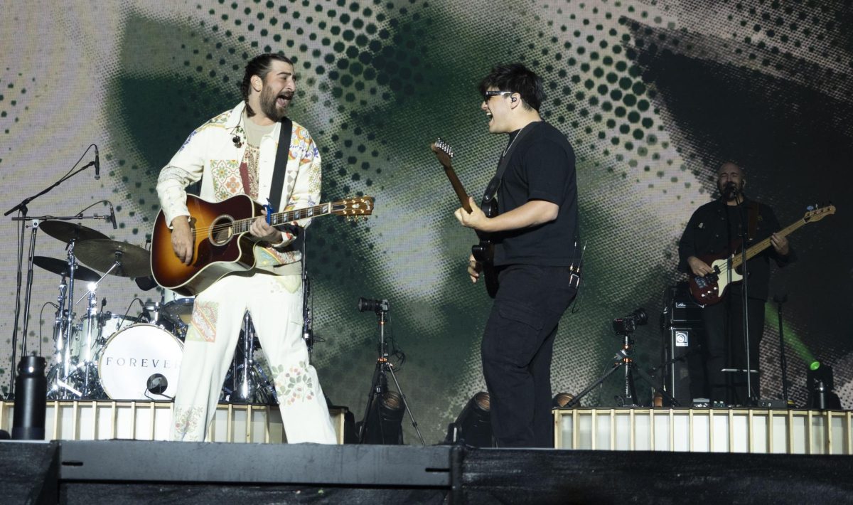 Noah Kahan sings with his guitarist at the JaM Cellars Stage at BottleRock Napa Valley on Sunday, May 25, 2025 in Napa.