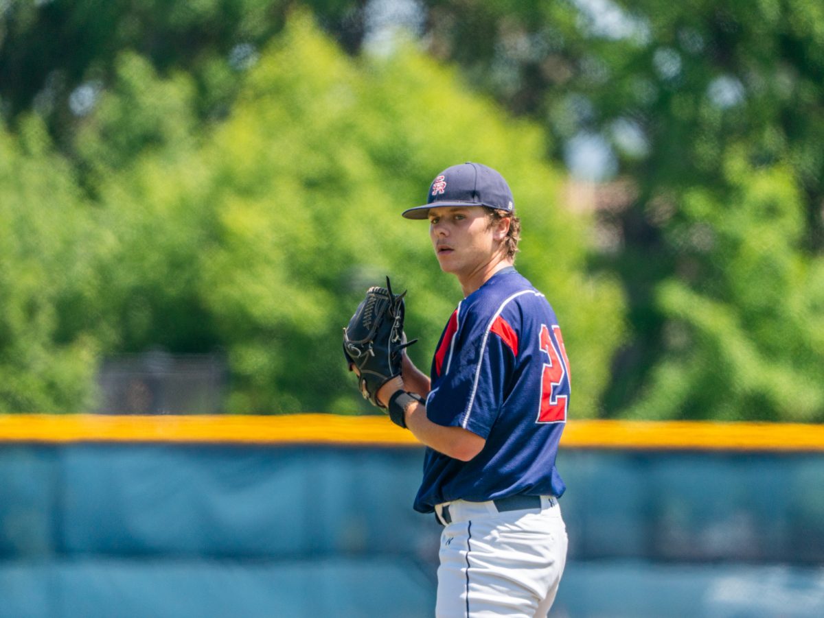 Sophomore pitcher Brice Cox steadies himself as he takes over the mound in the top of the second against Sierra in game one of the 3C2A Regional Finals on Friday, May 16, 2025 in Santa Rosa.