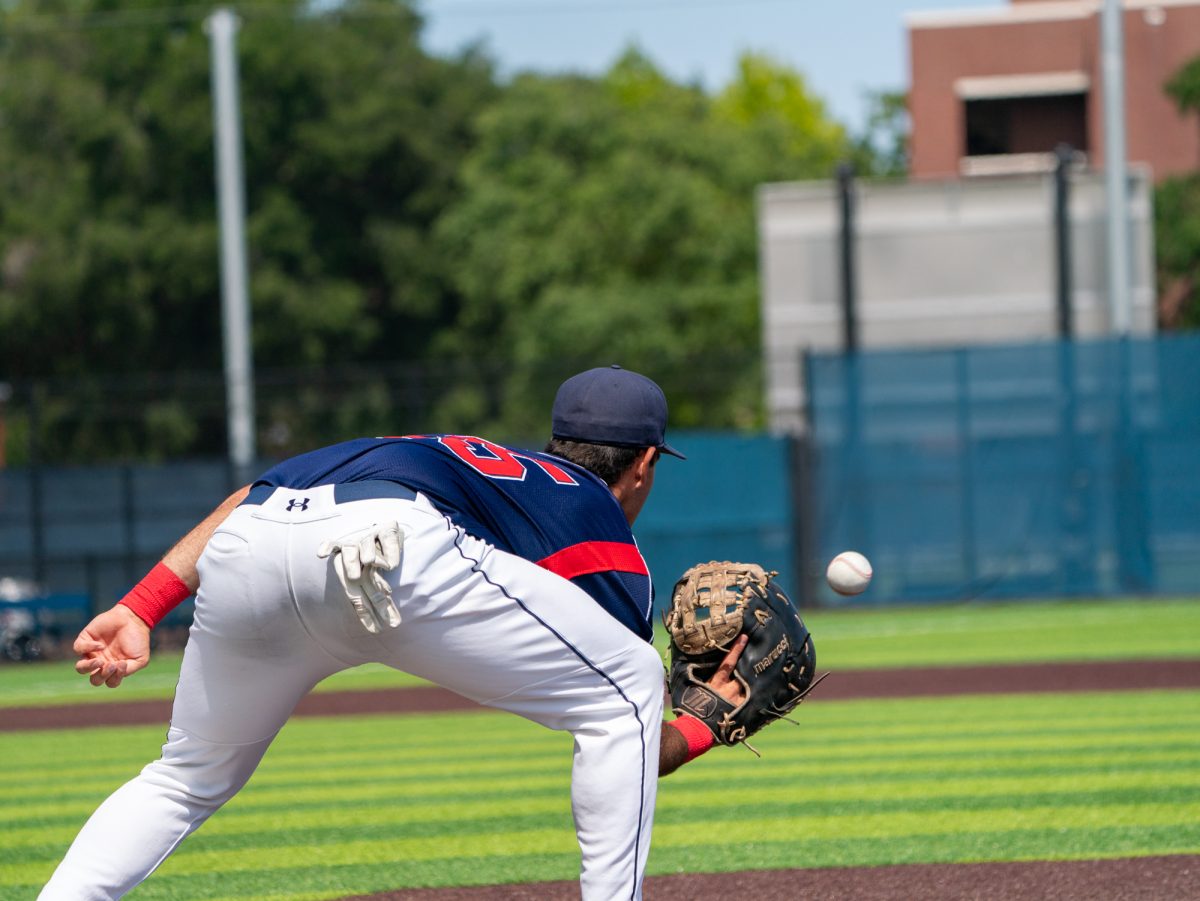 Sophomore first baseman Josh Martin crouches at first ready to receive the ball for the out against Sierra in game one of the 3C2A Regional Finals on Friday, May 16, 2025 in Santa Rosa.