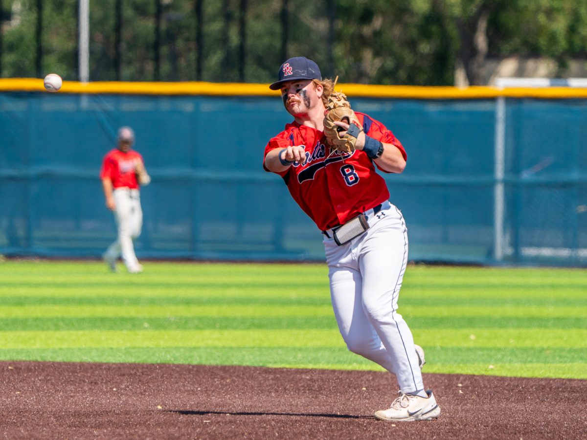 Sophomore second baseman Joe Brown launches the ball at first base for the out in the bottom of the fourth against Sierra in game two of the 3C2A Regional Finals on Saturday, May 17, 2025 in Santa Rosa.