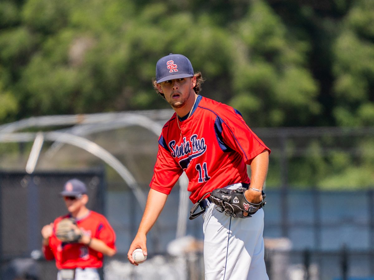 Freshman Keller Ausbun makes his playoff debut in the bottom of the seventh against Sierra in game two of the 3C2A Regional Finals on Saturday, May 17, 2025 in Santa Rosa.
