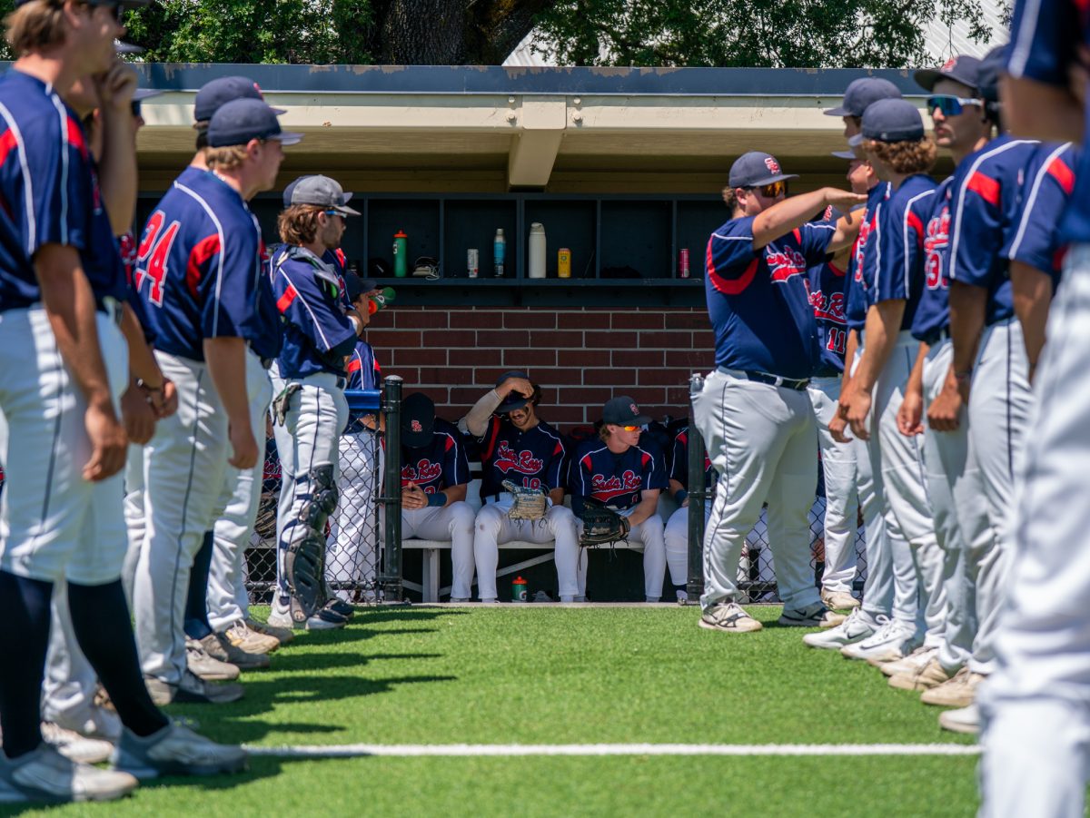 The Santa Rosa Junior College baseball team take their places for lineup announcements for game three against Sierra for the 3C2A Regional Finals on Sunday, May 18, 2025 in Santa Rosa.