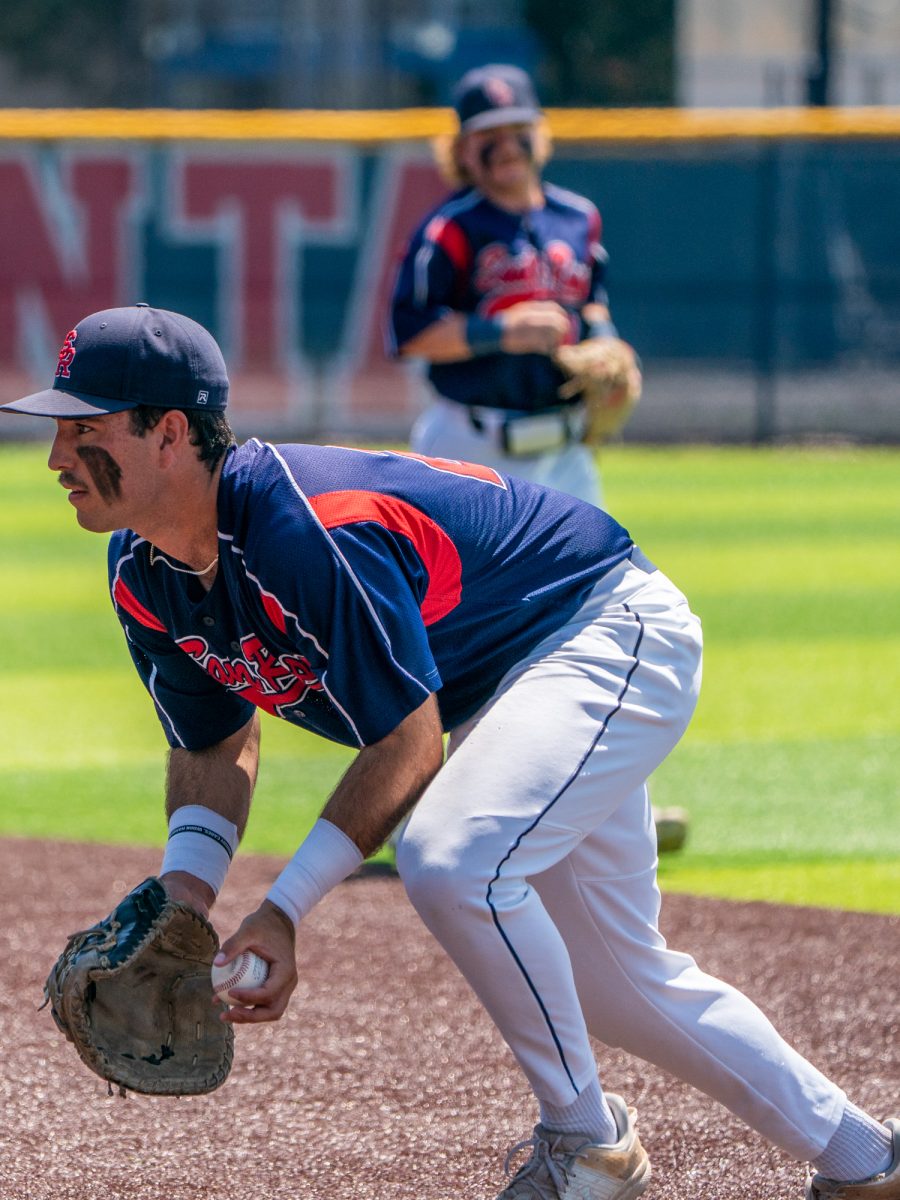 Sophomore first baseman Josh Martin snags the ball just past first and lobs the ball towards the pitcher  in the bottom of the second for the out against Sierra in game three of the 3C2A Regional Finals on Sunday, May 18, 2025 in Santa Rosa.