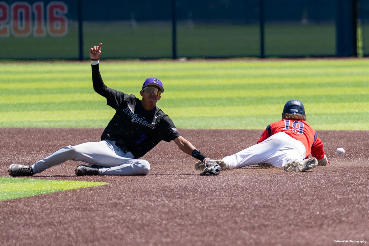 The Falcon's shortstop Adam Reyes is distraught after he misses the ball, allowing Bear Cubs' center fielder Cooper Wood to get to second base during game four of the 3C2A Super Regionals on Saturday, May 10, 2025 in Santa Rosa.