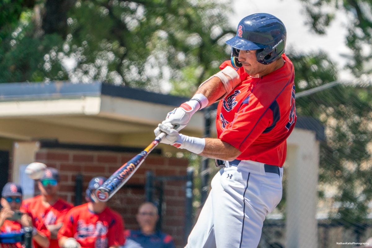 Bear Cubs' sophomore first baseman Josh Martin hits a single to center field during the top of the 2nd inning in game four of the 3C2A Super Regionals on Saturday, May 10, 2025 in Santa Rosa.