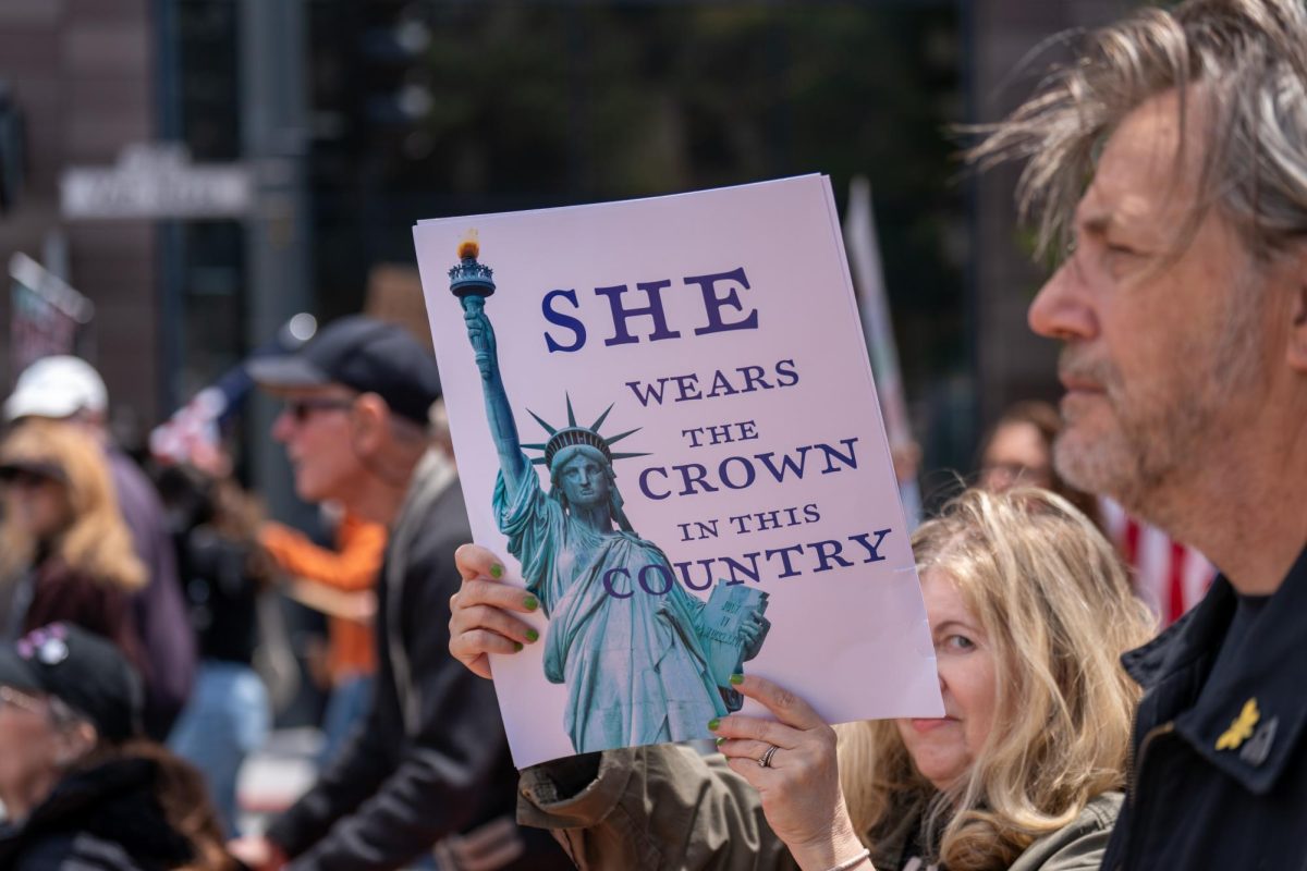 A creative sign by a protester during "No Kings Day" on Saturday, June 14, 2025 in San Francisco.