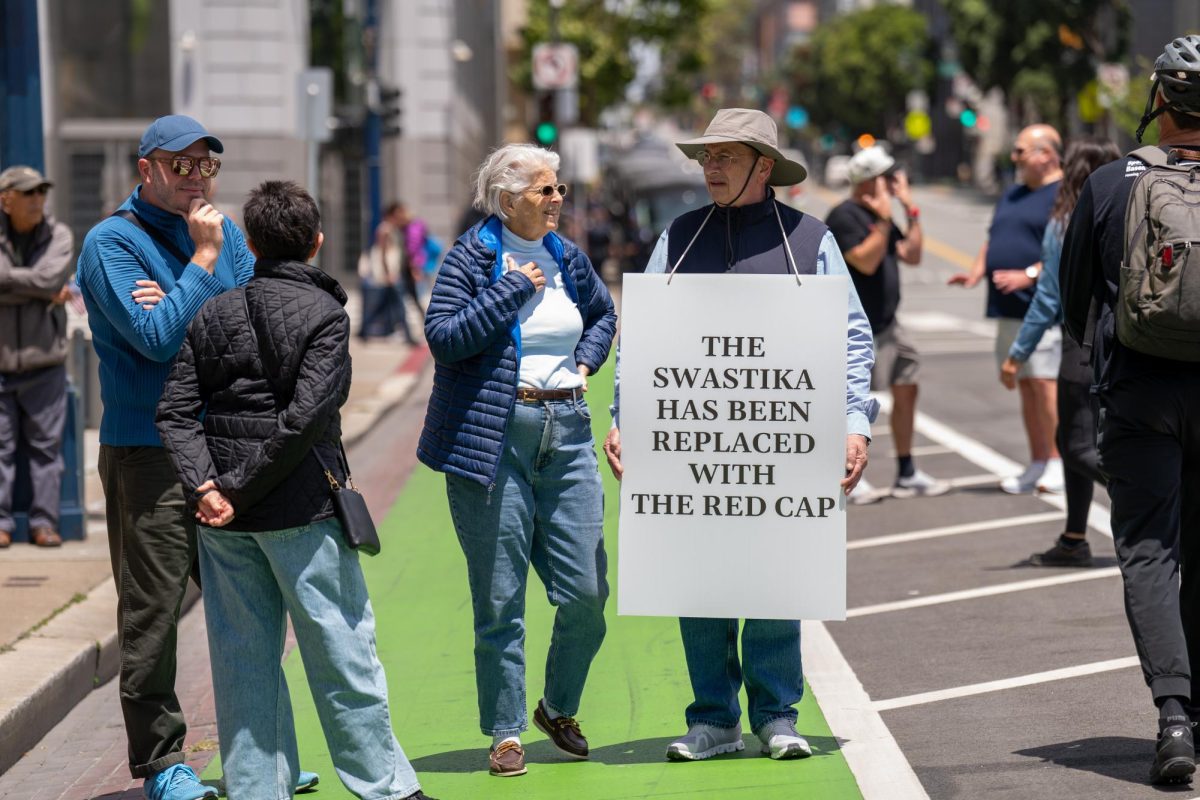 A creative sign by a protester during "No Kings Day" on Saturday, June 14, 2025 in San Francisco.